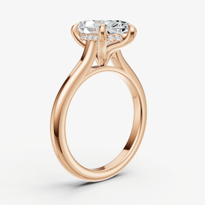 Marquise Cathedral Set Solitaire Engagement Ring with Hidden Halo
