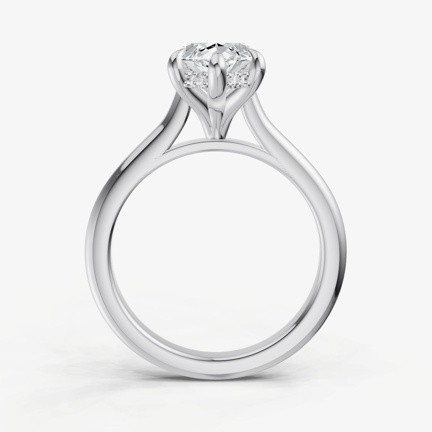 Marquise Cathedral Set Solitaire Engagement Ring with Hidden Halo