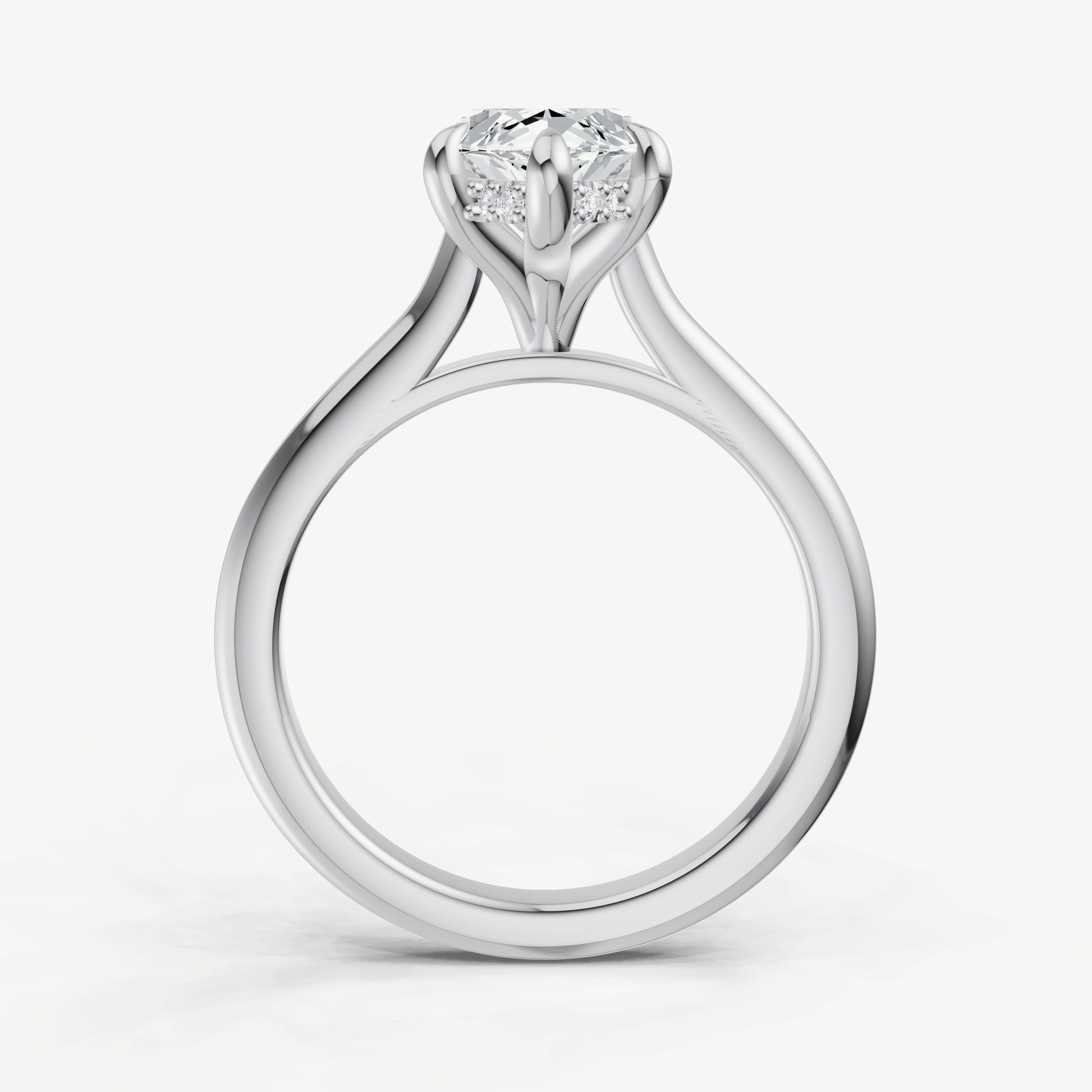 Marquise Cathedral Set Solitaire Engagement Ring with Hidden Halo