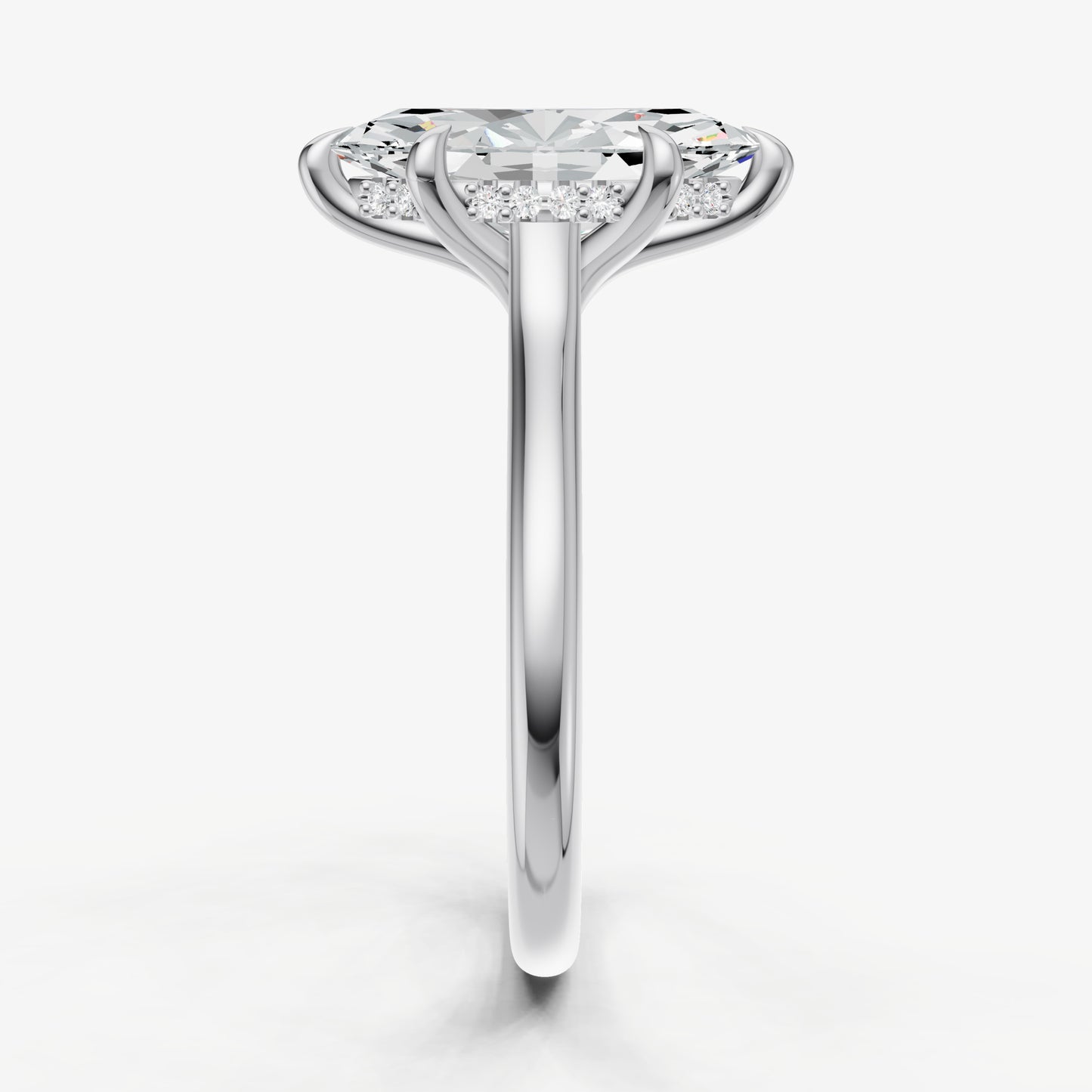 Marquise Cathedral Set Solitaire Engagement Ring with Hidden Halo
