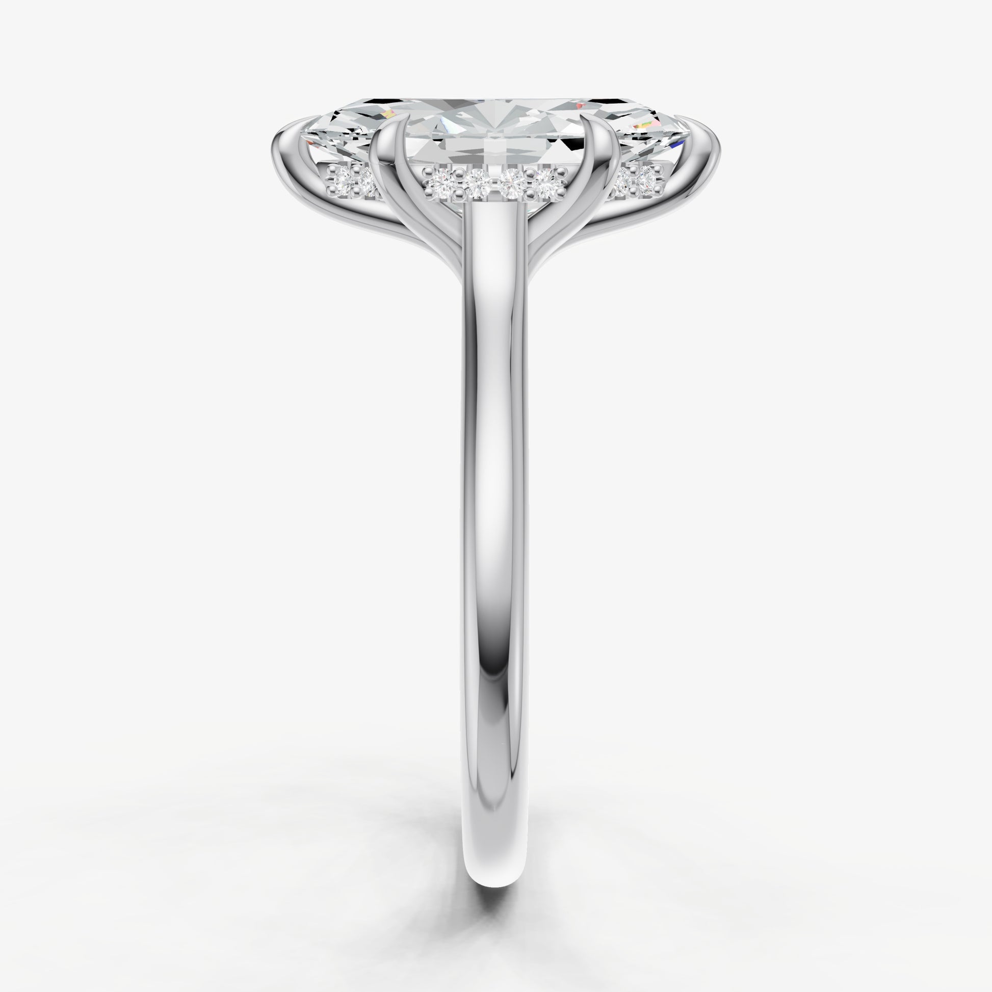 Marquise Cathedral Set Solitaire Engagement Ring with Hidden Halo