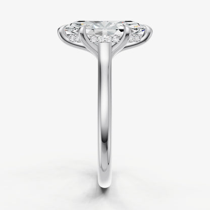 Marquise Cathedral Set Solitaire Engagement Ring with Hidden Halo