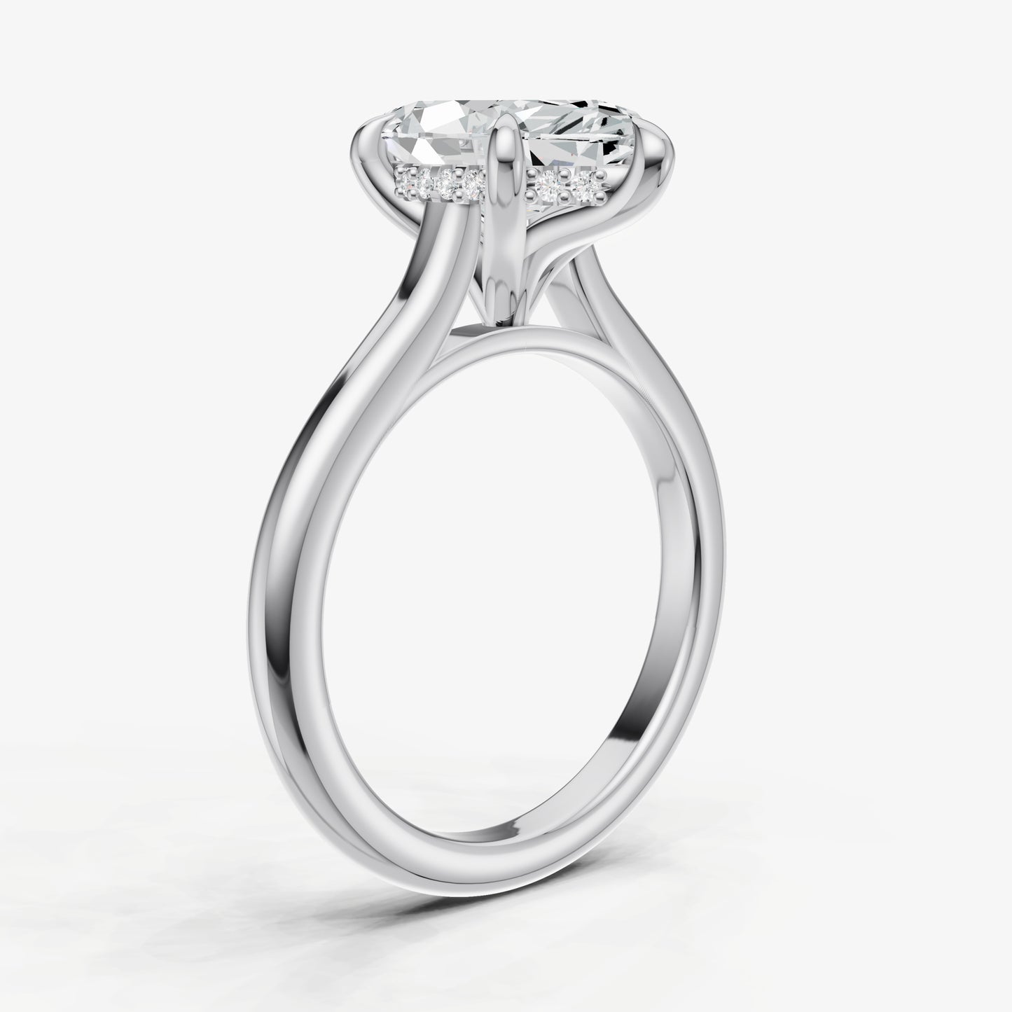 Marquise Cathedral Set Solitaire Engagement Ring with Hidden Halo