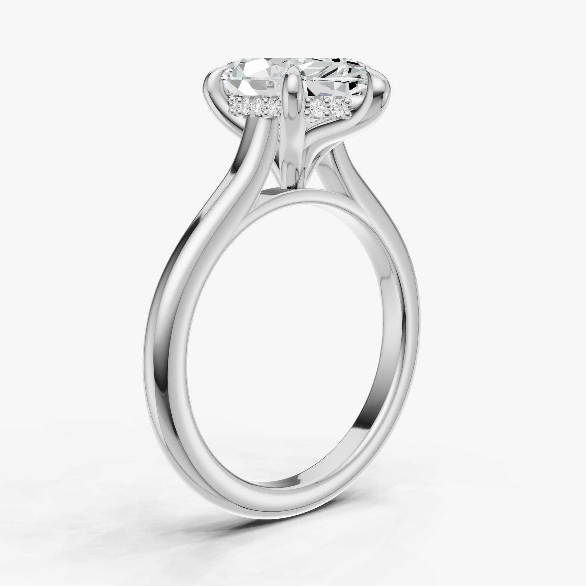 Marquise Cathedral Set Solitaire Engagement Ring with Hidden Halo