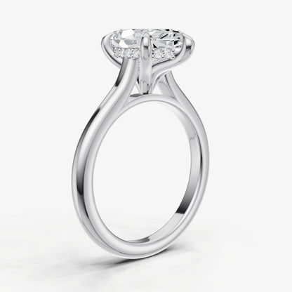 Marquise Cathedral Set Solitaire Engagement Ring with Hidden Halo