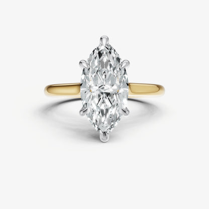 Marquise Cathedral Set Solitaire Engagement Ring with Hidden Halo