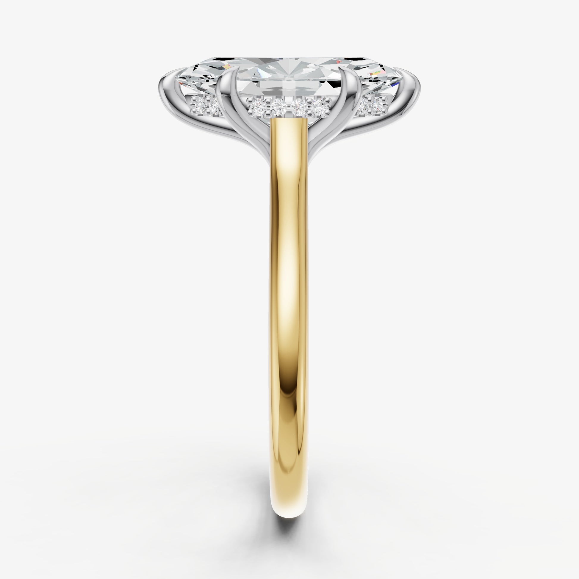 Marquise Cathedral Set Solitaire Engagement Ring with Hidden Halo