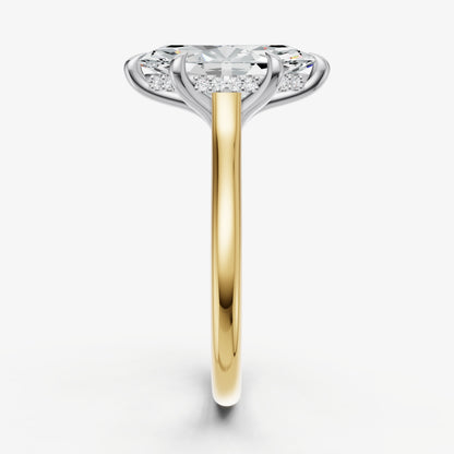 Marquise Cathedral Set Solitaire Engagement Ring with Hidden Halo