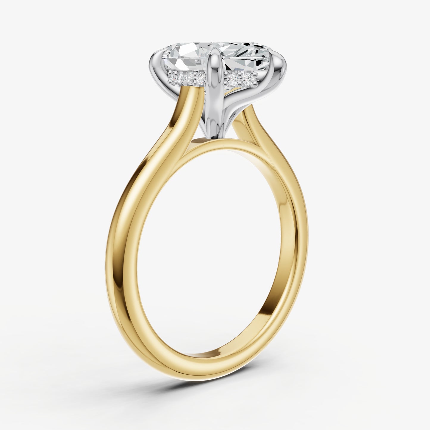 Marquise Cathedral Set Solitaire Engagement Ring with Hidden Halo
