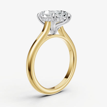 Marquise Cathedral Set Solitaire Engagement Ring with Hidden Halo