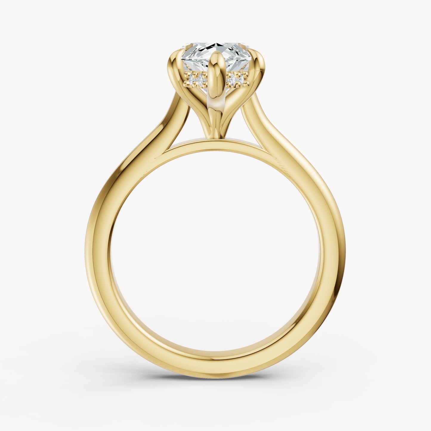 Marquise Cathedral Set Solitaire Engagement Ring with Hidden Halo