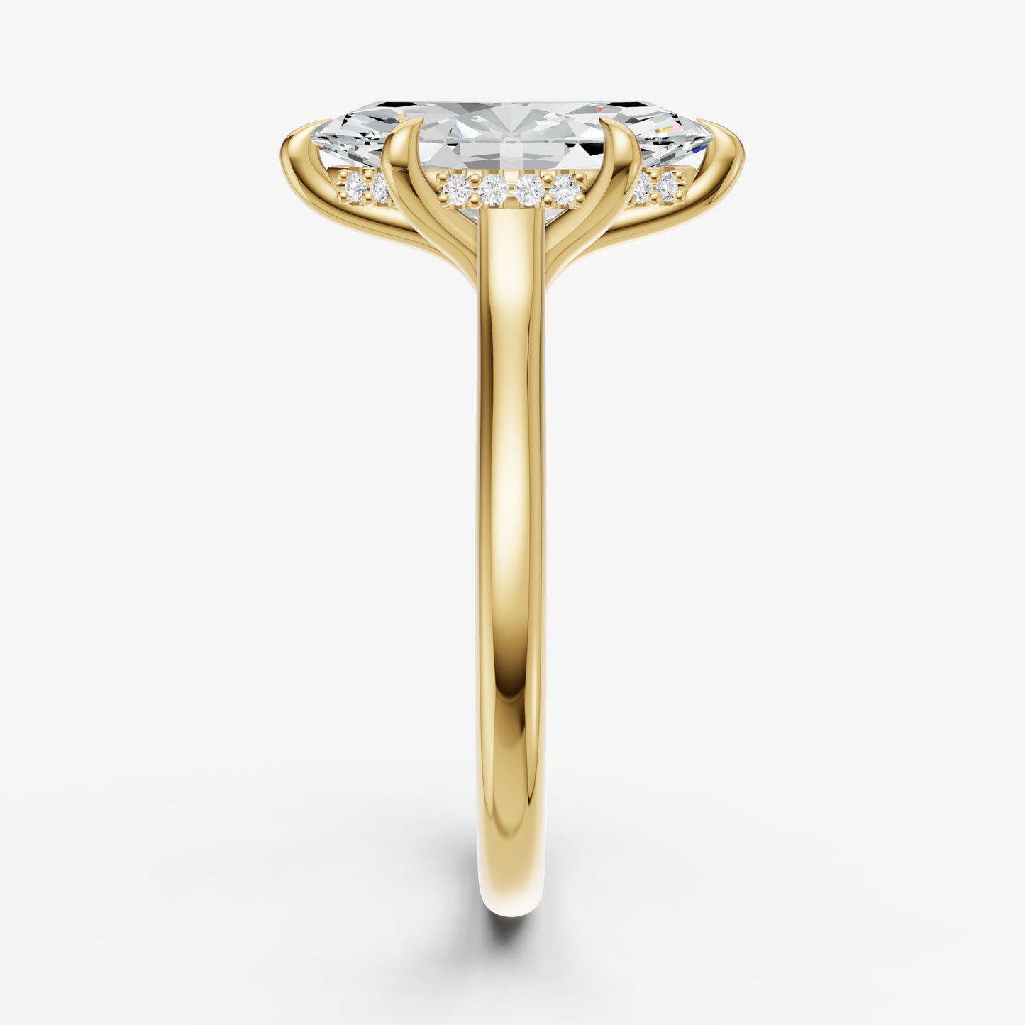 Marquise Cathedral Set Solitaire Engagement Ring with Hidden Halo
