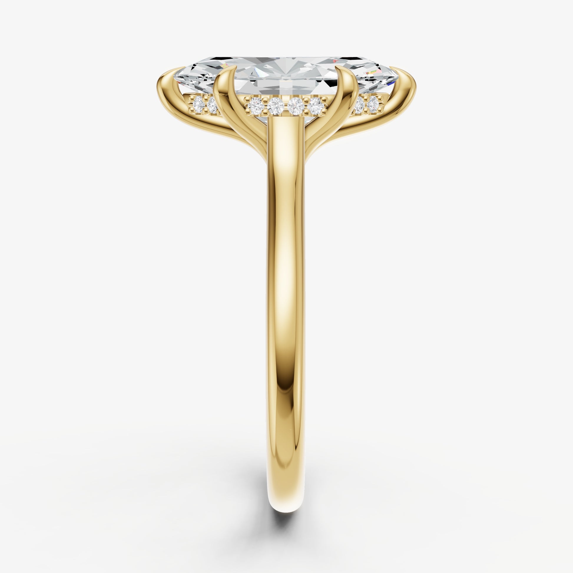 Marquise Cathedral Set Solitaire Engagement Ring with Hidden Halo