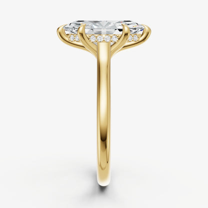 Marquise Cathedral Set Solitaire Engagement Ring with Hidden Halo