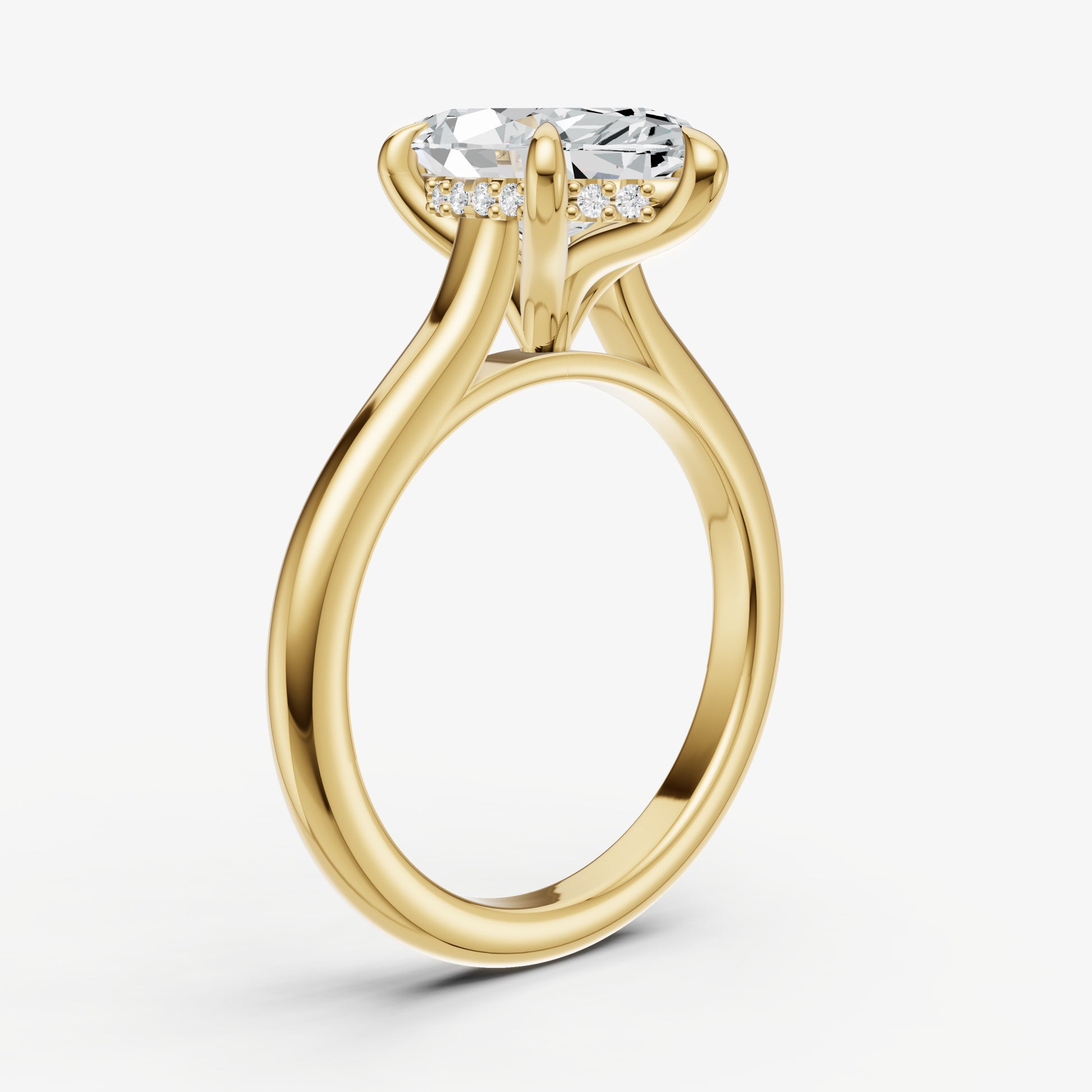 Marquise Cathedral Set Solitaire Engagement Ring with Hidden Halo