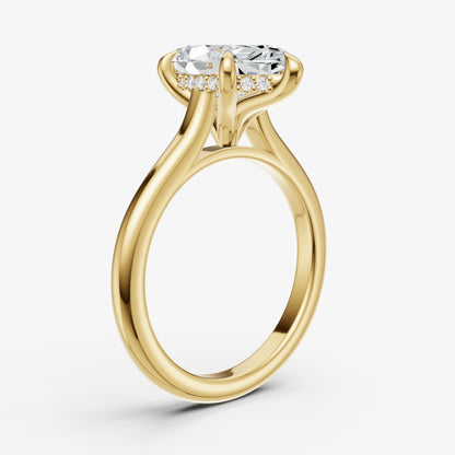 Marquise Cathedral Set Solitaire Engagement Ring with Hidden Halo