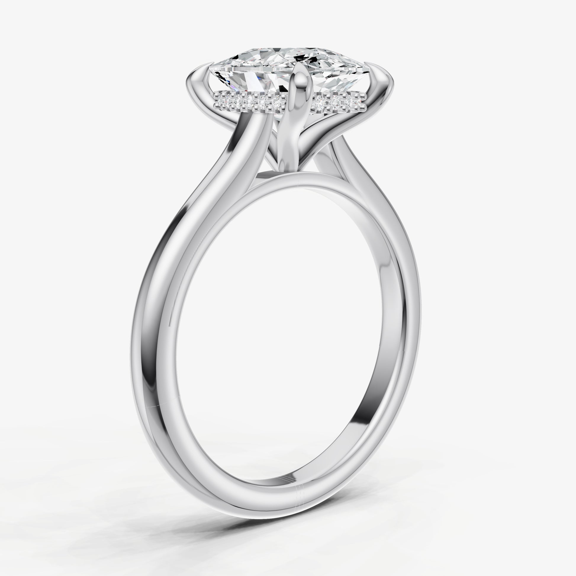 Old Miner Cathedral Set Solitaire Engagement Ring with Hidden Halo