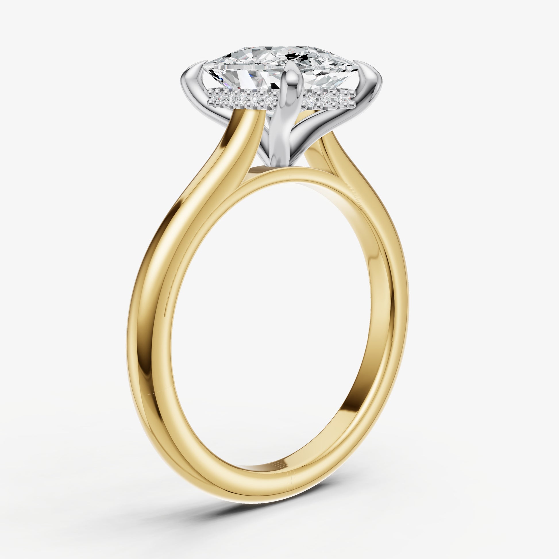 Old Miner Cathedral Set Solitaire Engagement Ring with Hidden Halo