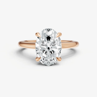Oval Cathedral Set Solitaire Engagement Ring with Hidden Halo
