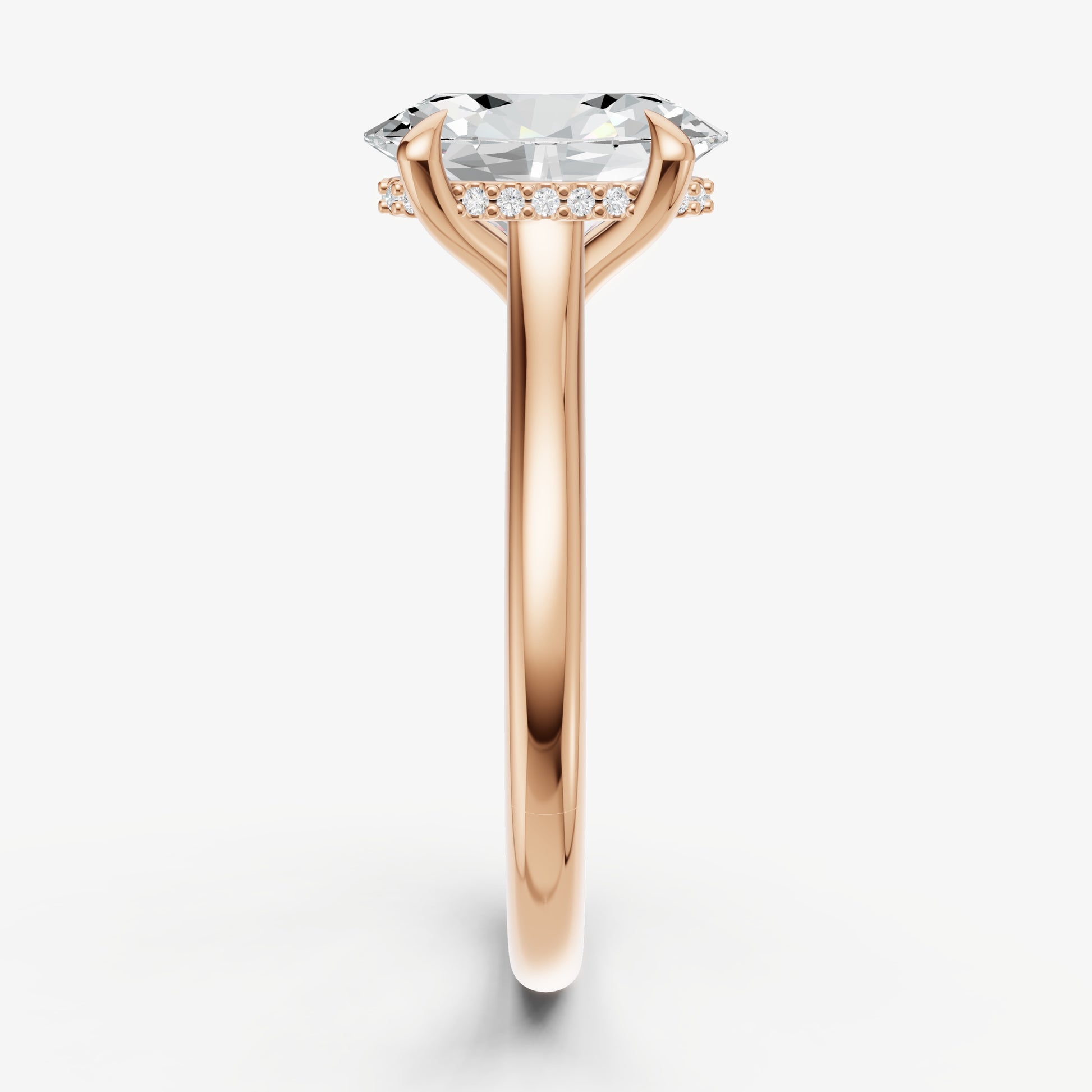 Oval Cathedral Set Solitaire Engagement Ring with Hidden Halo