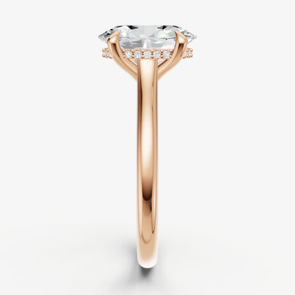 Oval Cathedral Set Solitaire Engagement Ring with Hidden Halo