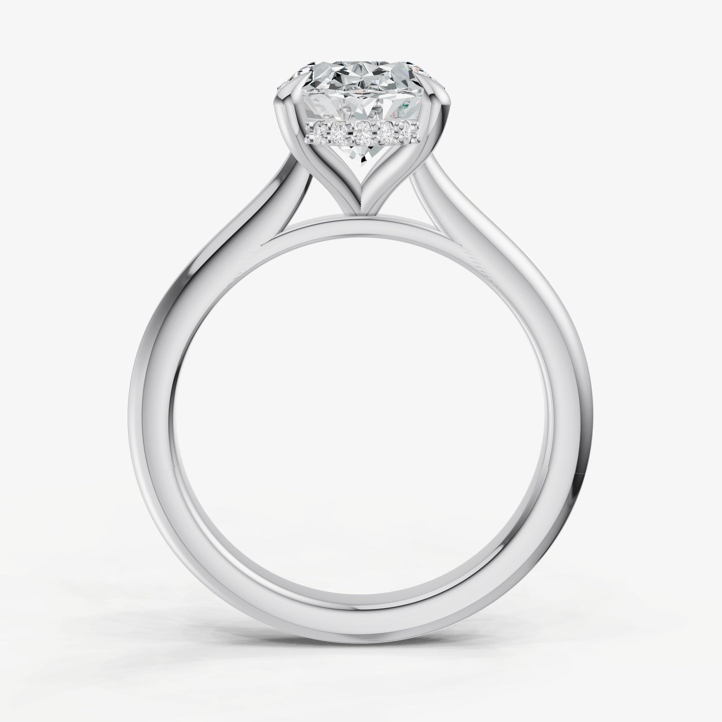 Oval Cathedral Set Solitaire Engagement Ring with Hidden Halo
