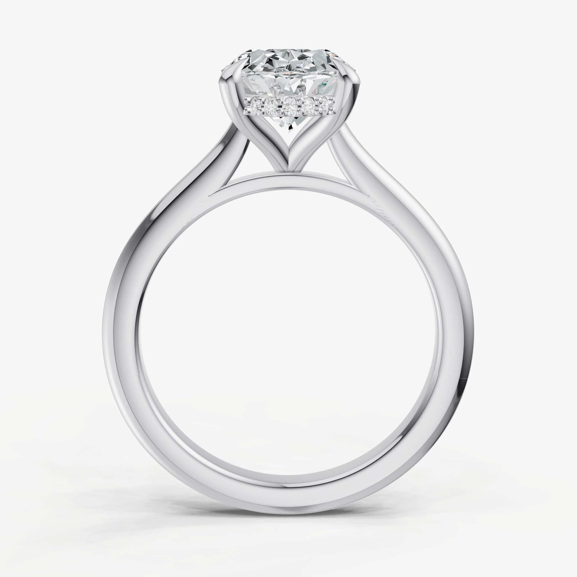 Oval Cathedral Set Solitaire Engagement Ring with Hidden Halo
