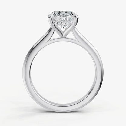 Oval Cathedral Set Solitaire Engagement Ring with Hidden Halo