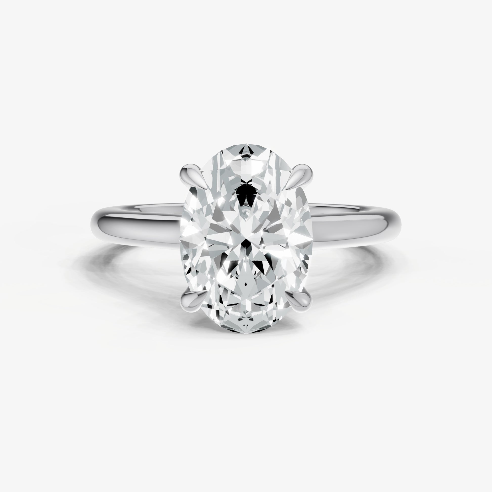 Oval Cathedral Set Solitaire Engagement Ring with Hidden Halo