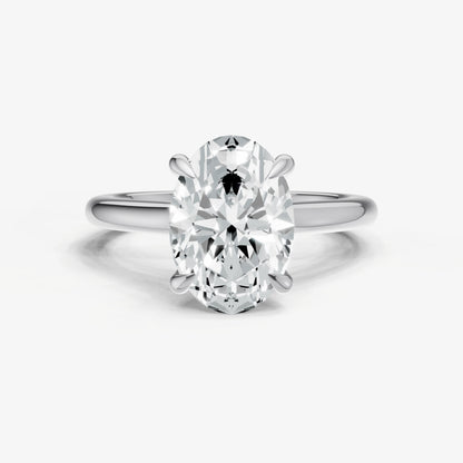 Oval Cathedral Set Solitaire Engagement Ring with Hidden Halo