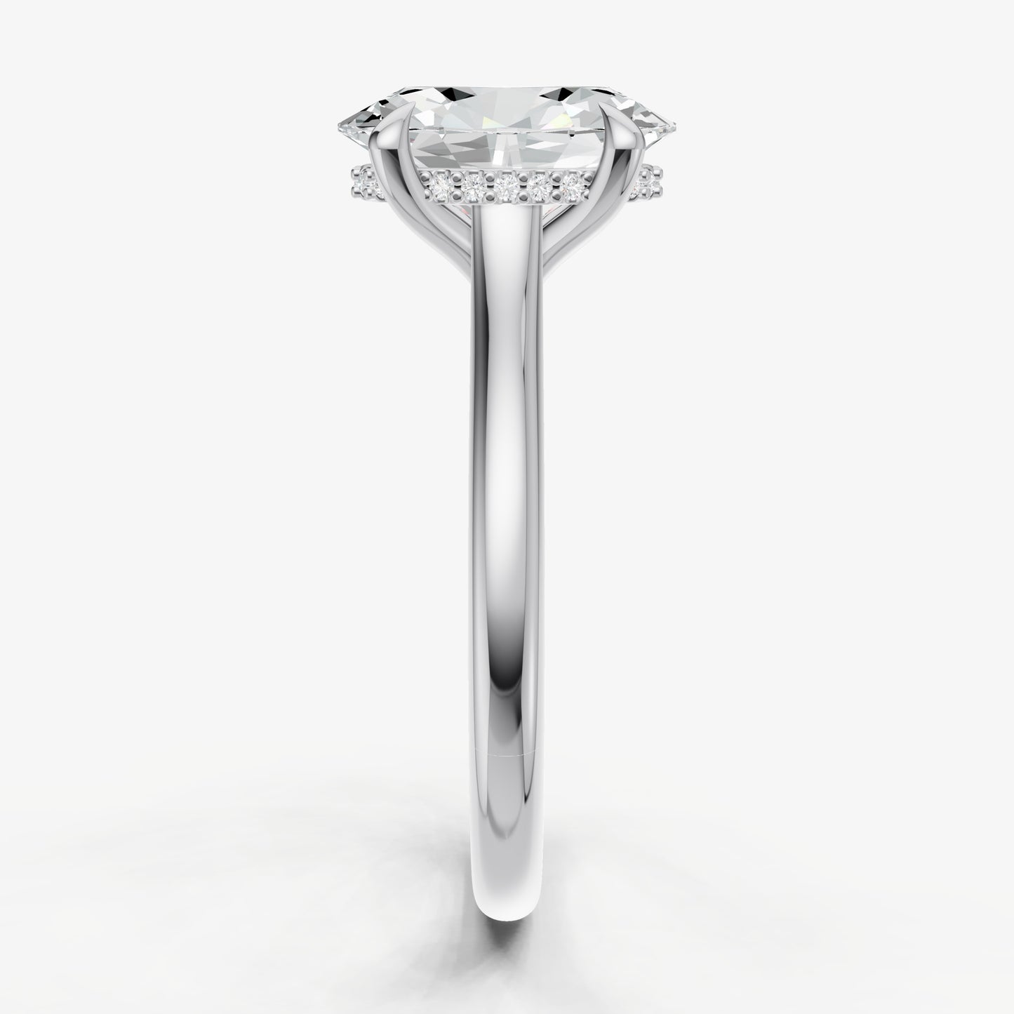 Oval Cathedral Set Solitaire Engagement Ring with Hidden Halo