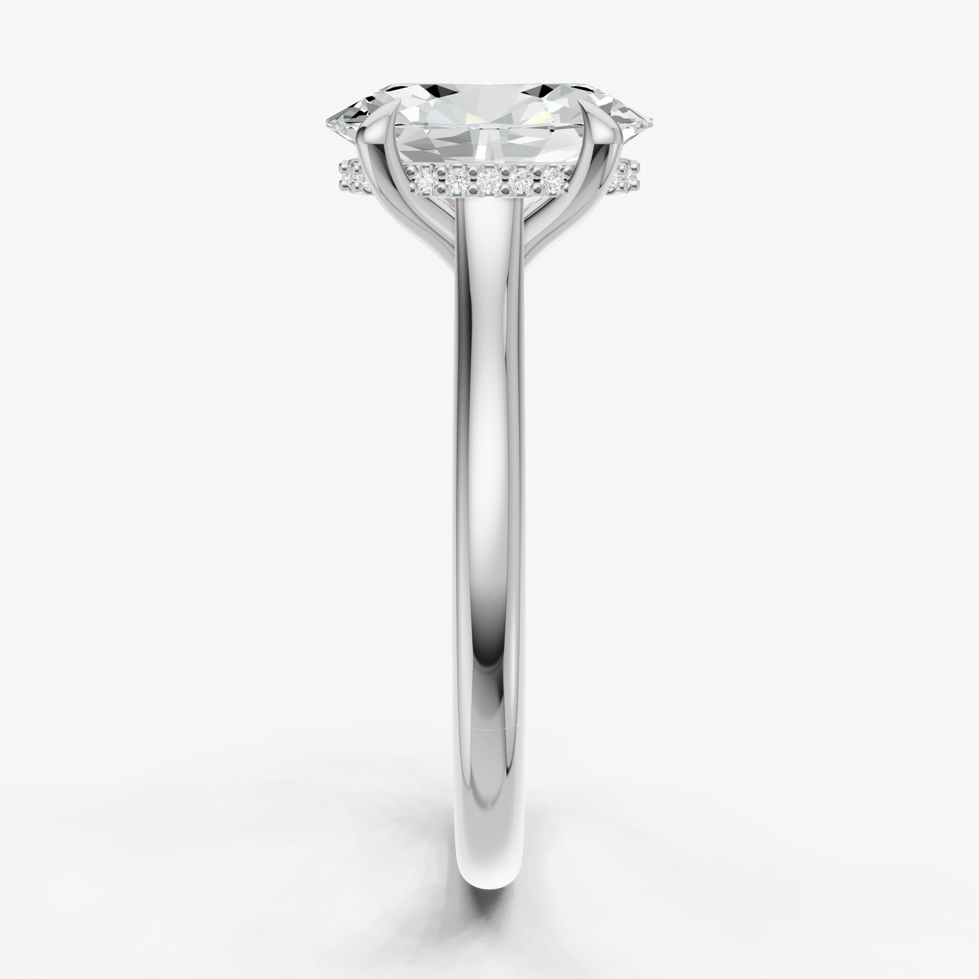 Oval Cathedral Set Solitaire Engagement Ring with Hidden Halo