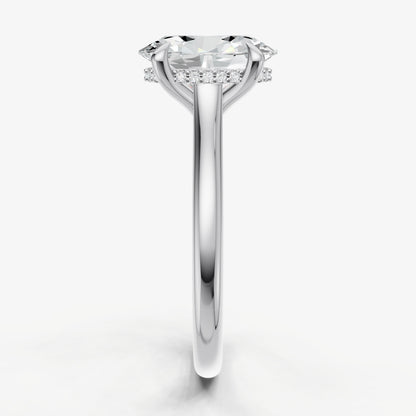 Oval Cathedral Set Solitaire Engagement Ring with Hidden Halo