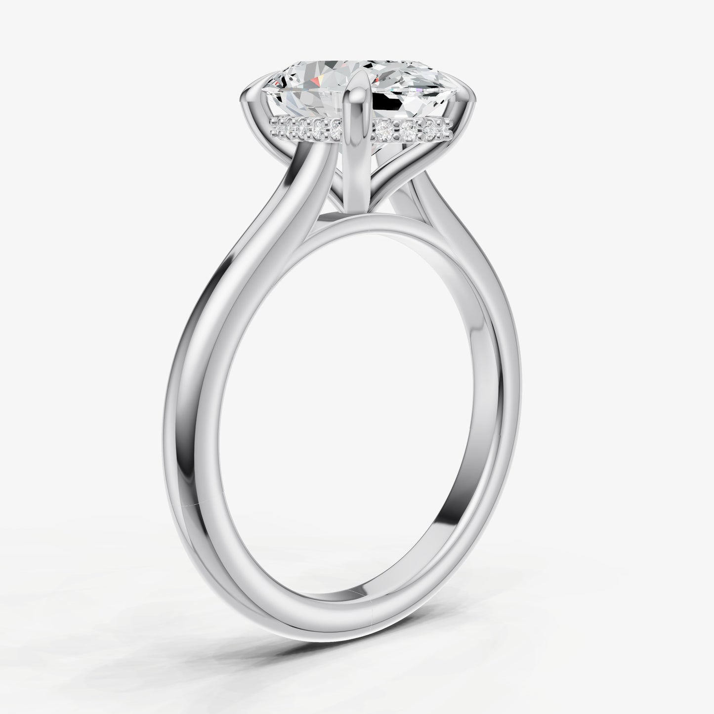 Oval Cathedral Set Solitaire Engagement Ring with Hidden Halo