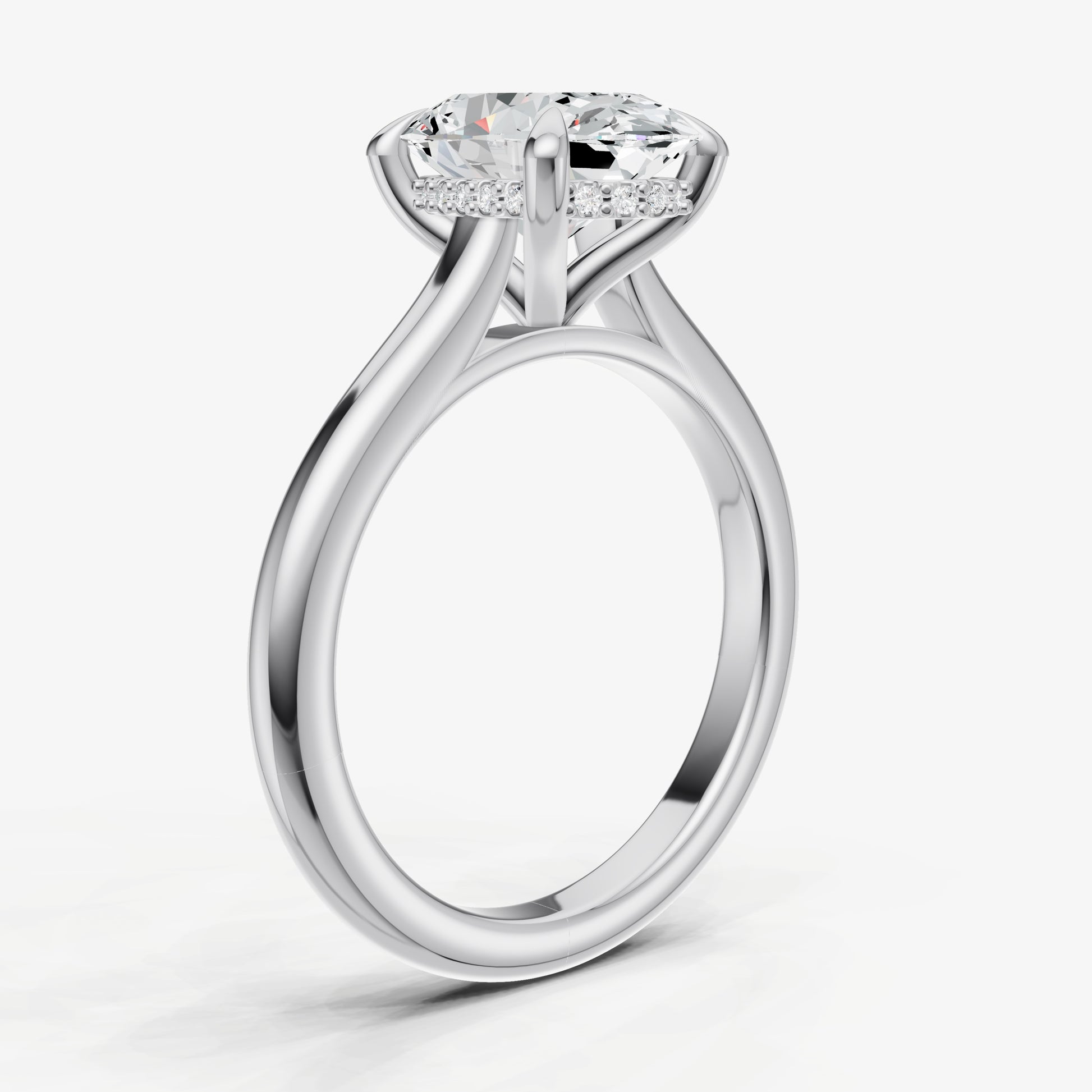 Oval Cathedral Set Solitaire Engagement Ring with Hidden Halo