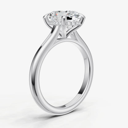 Oval Cathedral Set Solitaire Engagement Ring with Hidden Halo