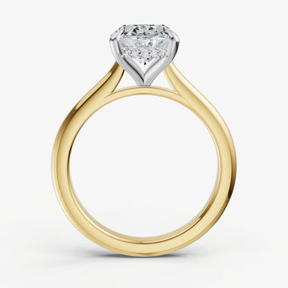Oval Cathedral Set Solitaire Engagement Ring with Hidden Halo