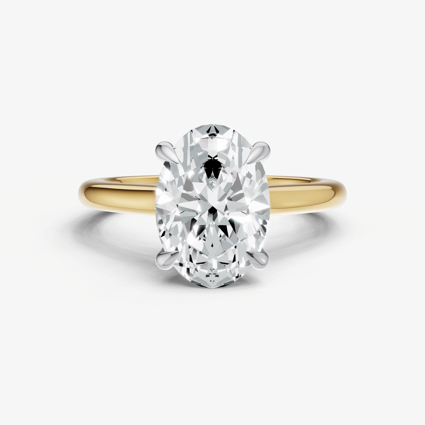 Oval Cathedral Set Solitaire Engagement Ring with Hidden Halo