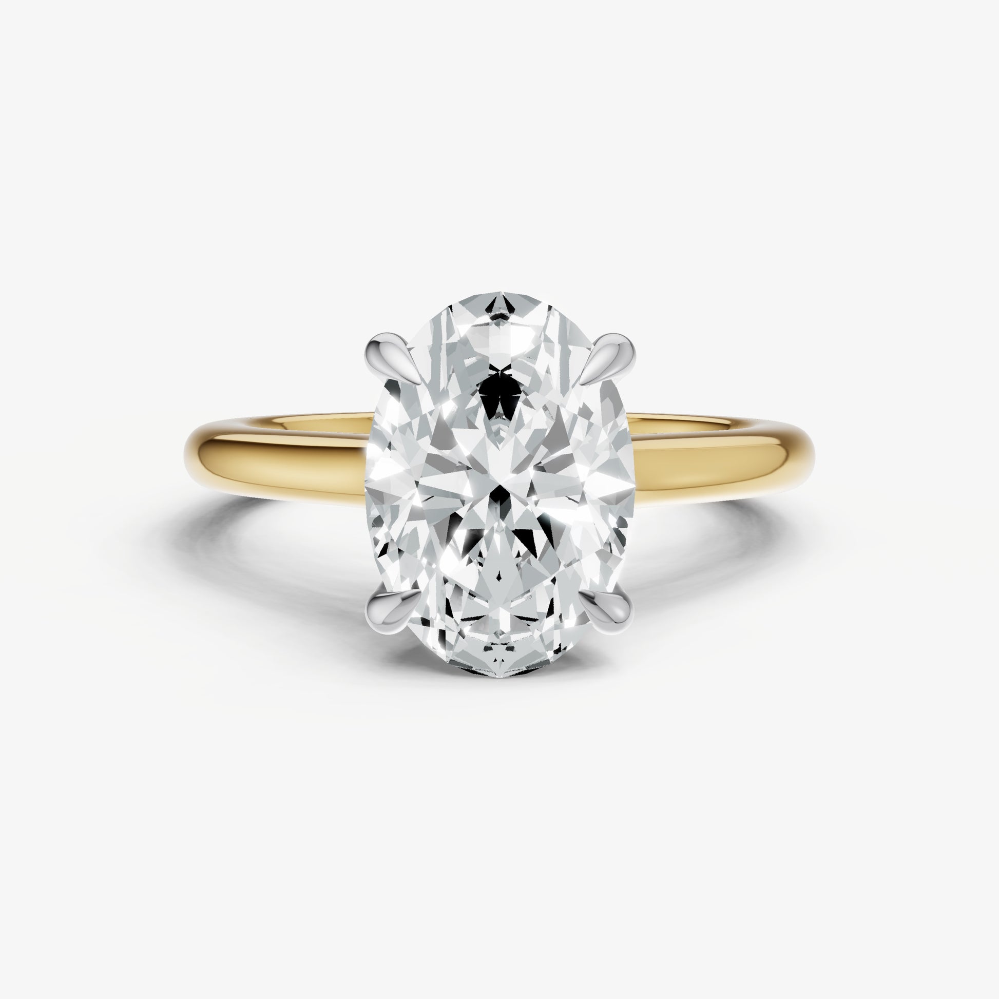 Oval Cathedral Set Solitaire Engagement Ring with Hidden Halo