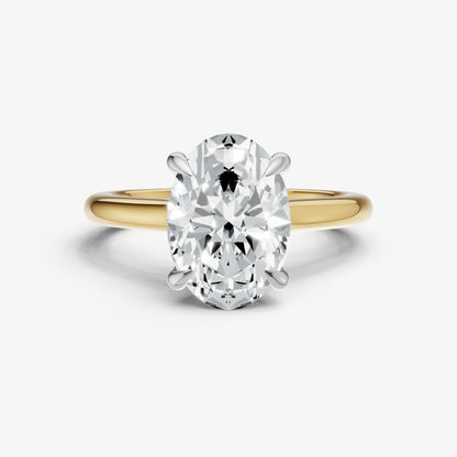 Oval Cathedral Set Solitaire Engagement Ring with Hidden Halo