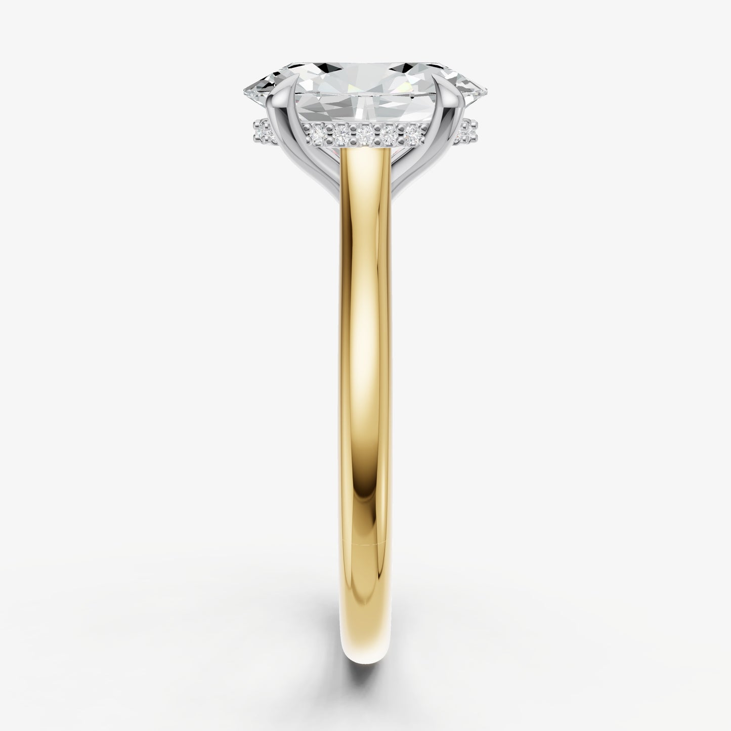 Oval Cathedral Set Solitaire Engagement Ring with Hidden Halo