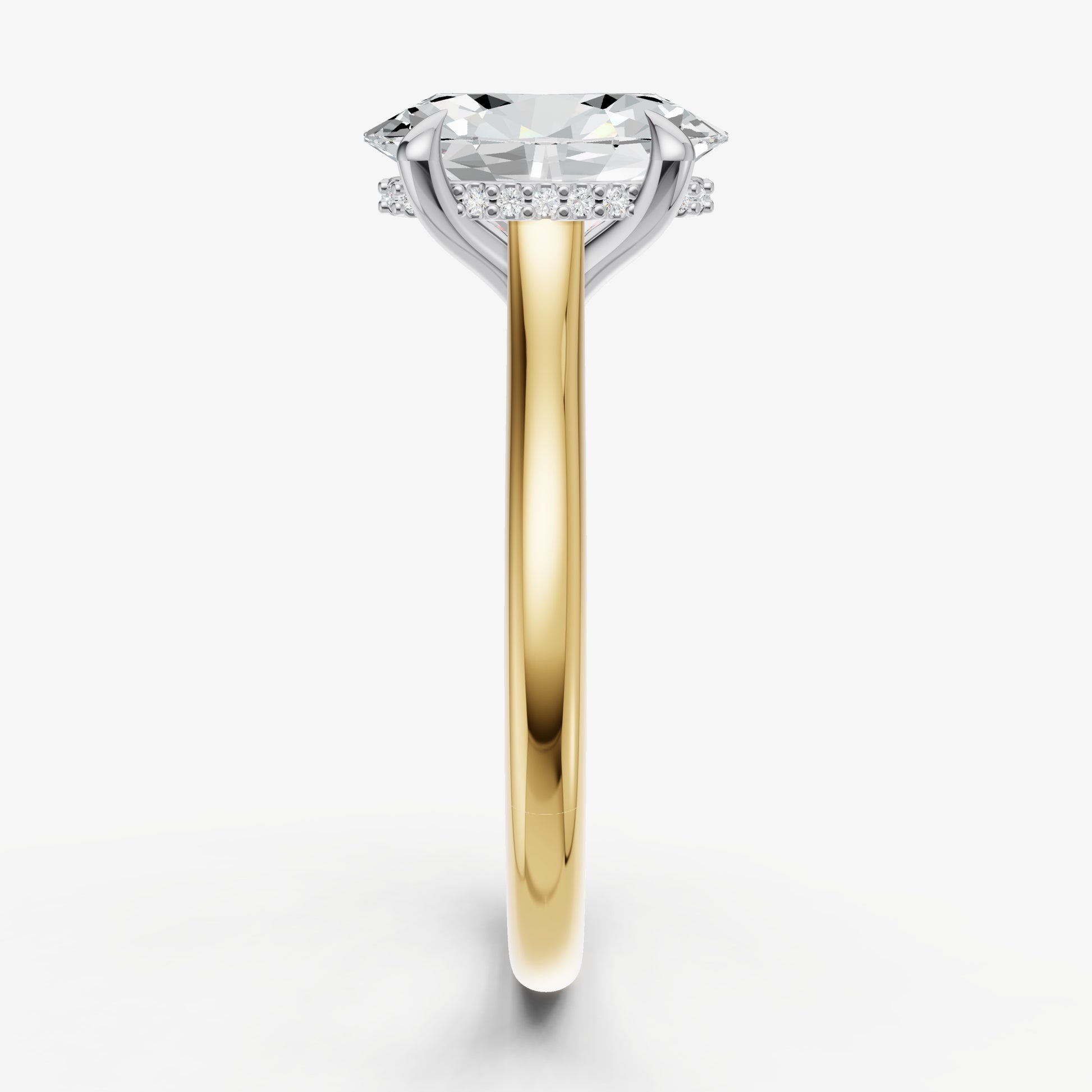 Oval Cathedral Set Solitaire Engagement Ring with Hidden Halo