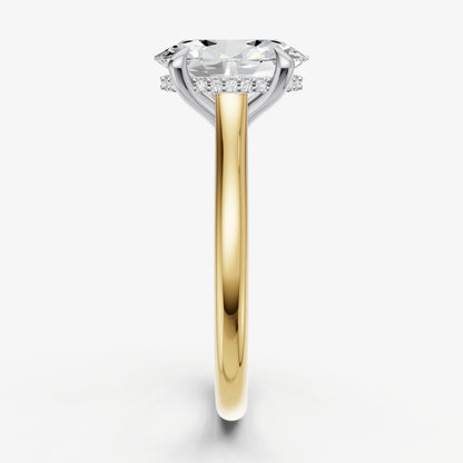 Oval Cathedral Set Solitaire Engagement Ring with Hidden Halo