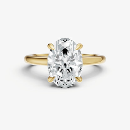 Oval Cathedral Set Solitaire Engagement Ring with Hidden Halo