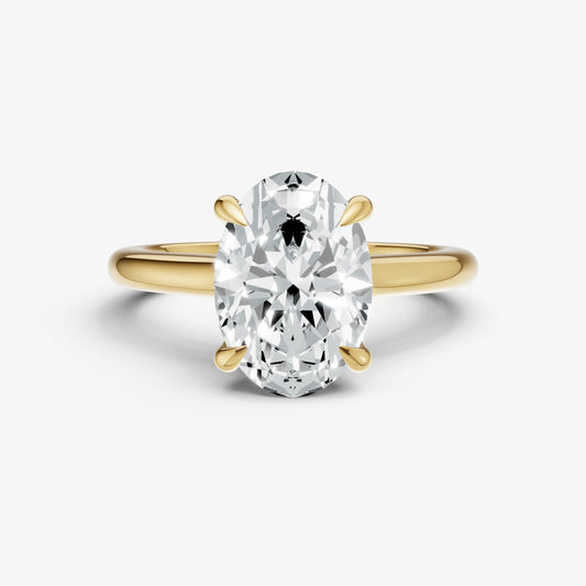 Oval Cathedral Set Solitaire Engagement Ring with Hidden Halo