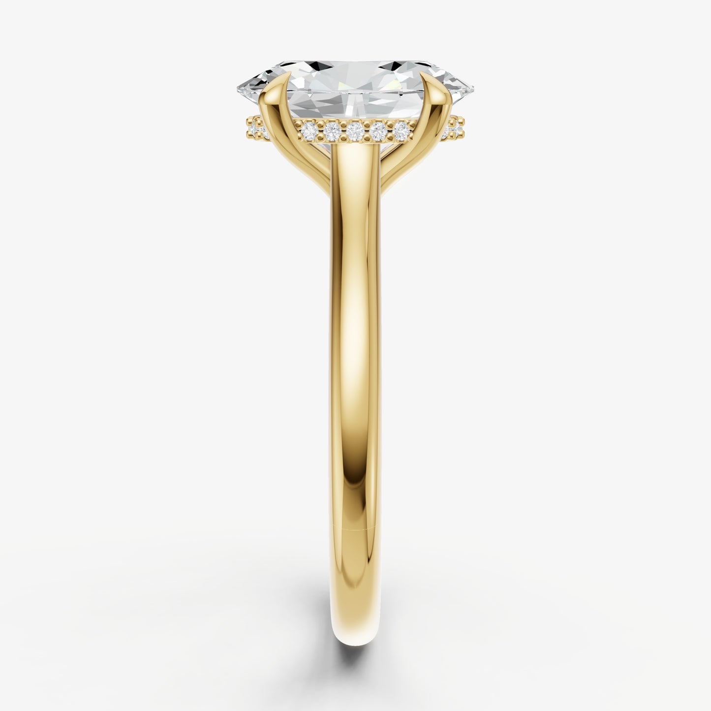 Oval Cathedral Set Solitaire Engagement Ring with Hidden Halo