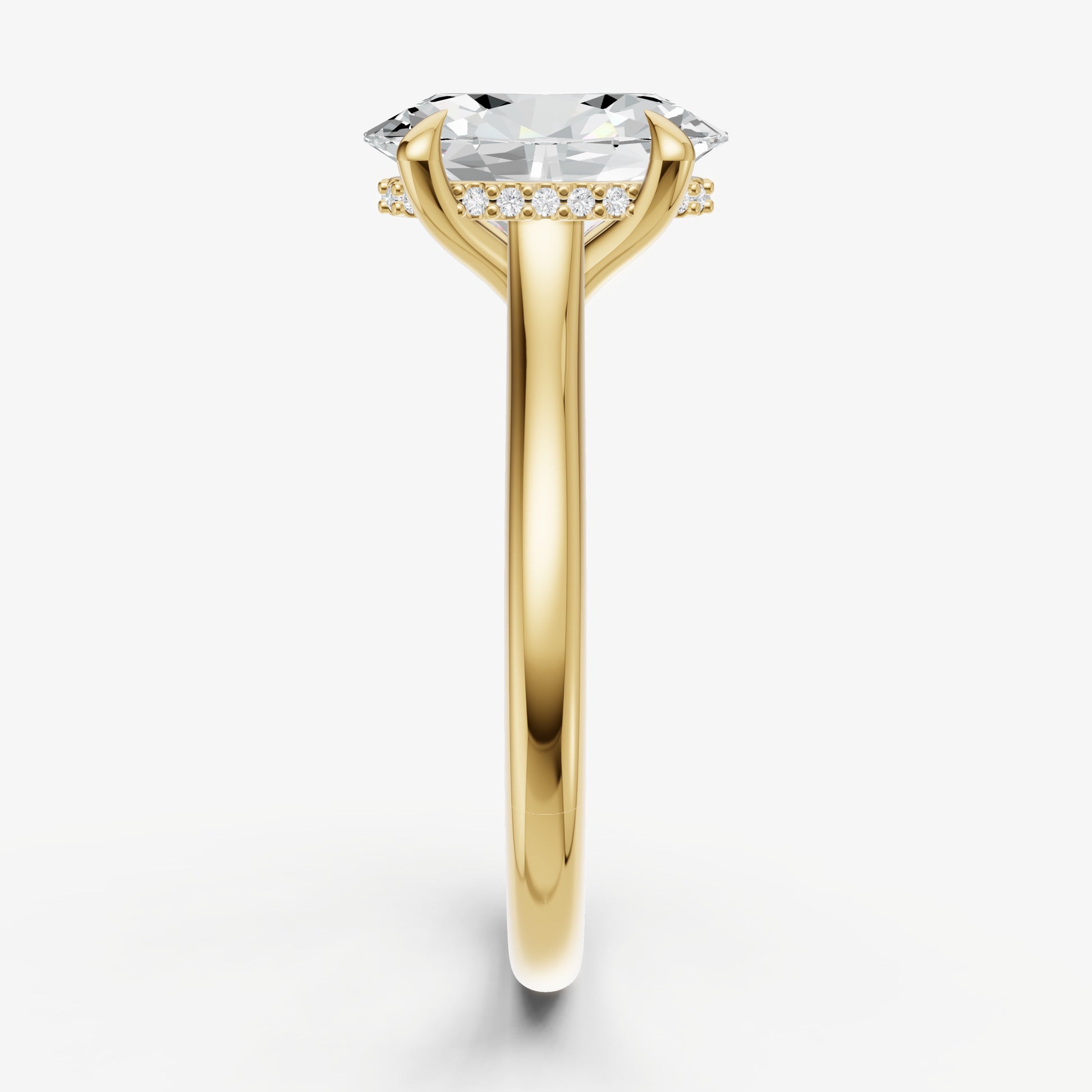 Oval Cathedral Set Solitaire Engagement Ring with Hidden Halo