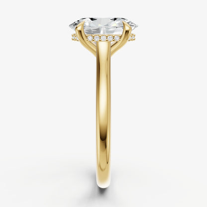 Oval Cathedral Set Solitaire Engagement Ring with Hidden Halo