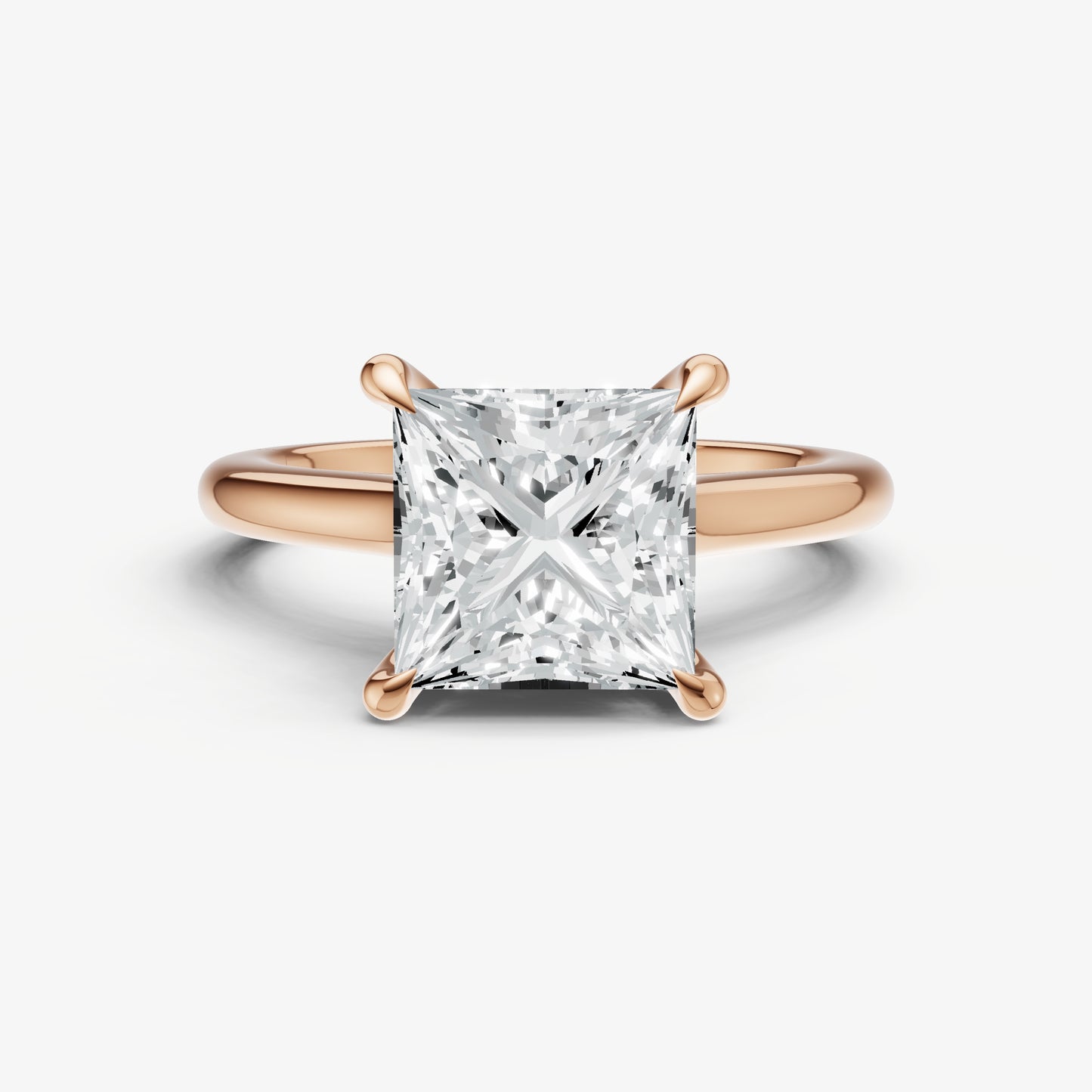Princess Cathedral Set Solitaire Engagement Ring with Hidden Halo