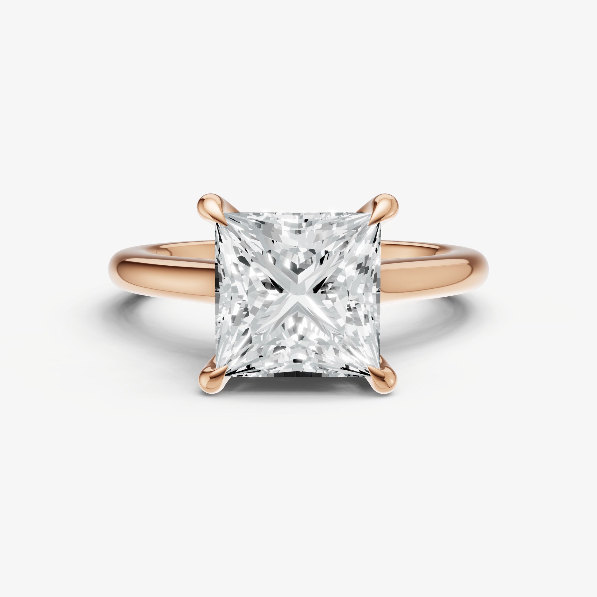 Princess Cathedral Set Solitaire Engagement Ring with Hidden Halo